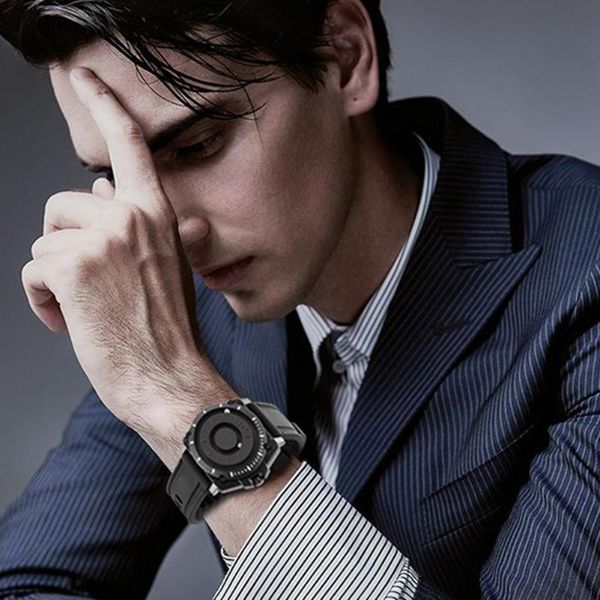 

casual unique minimal magnetic pointer quartz watch wrist watches round dial resin strap h9 wristwatches, Slivery;brown