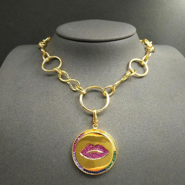 

chains s925 sterling silver necklace august product golden yellow red lips big buckle female fashion moroccan jewelry