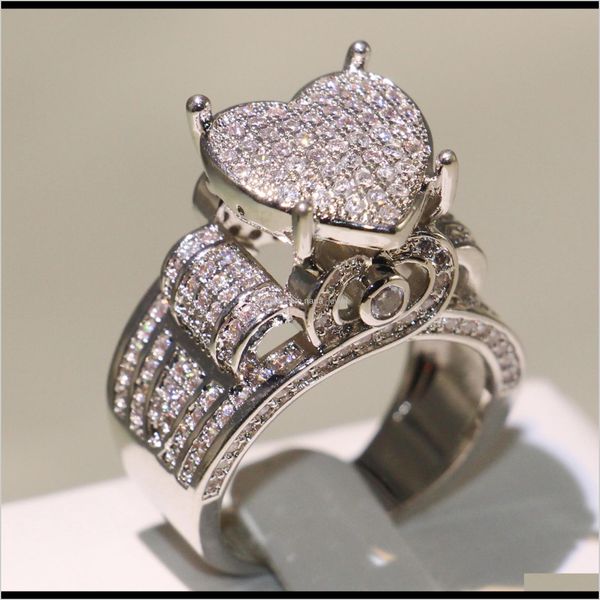 

choucong selling vintage jewelry 925 sterling silver pave white saaphire cz diamond eternity women wedding heart band aimpv, Slivery;golden