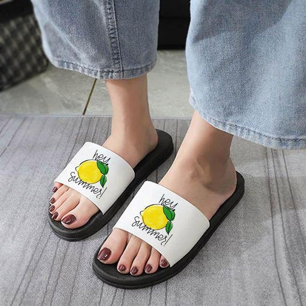 

lemon fruit printed kawaii cartoon ladies slippers 2021 summer slide sandals women zapatillas mujer, Black