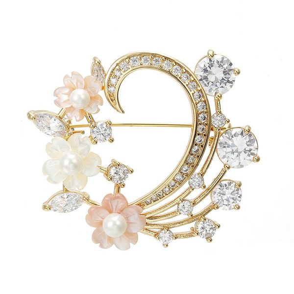 

pins, brooches copper micro inlaid zircon wreath shell pearl hijab pin all-match clothing exquisite jewelry accessories fashion trendy gift, Gray