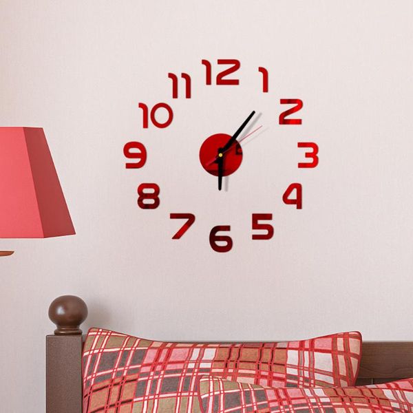 

25# diy unique design wall clock 3d mirror surface sticker home office decor chambre accessories clocks