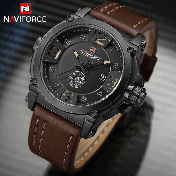 

naviforce luxury brand mens watches military sport watch man leather strap date clock men quartz wrist watch relogio masculino 210517, Slivery;brown