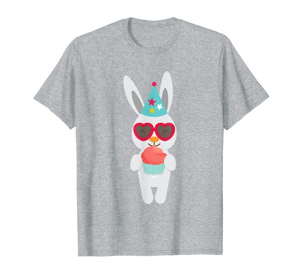 

party rabbit heart sunglasses and cupcake cartoon t-shirt, White;black