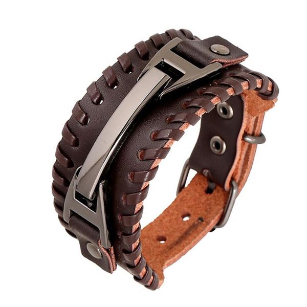 

tennis fashion jewelry 24cm genuine leather bracelet creative punk men weave bracelets bangles for women friend gift fs047, Golden;silver