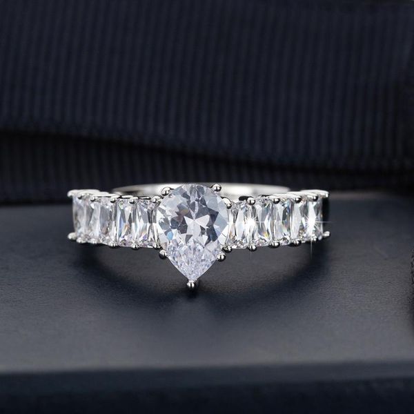 

wedding rings bridal water drop for women copper cubic zirconia luxury jewelry engagement ring couples anniversary gift, Slivery;golden