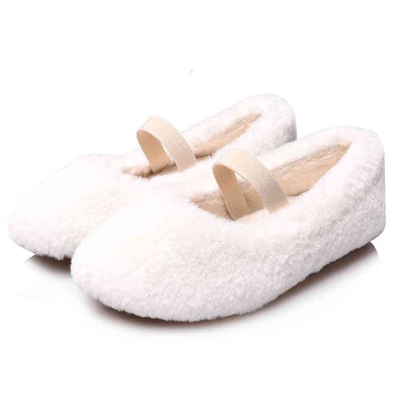 

dress shoes soft pink white fluffy girl's flats warm sweet home skid resistance little girl winter shoes with paddy strap indoor dance, Black