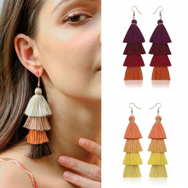 

dangle & chandelier 2021 bohemian fringe long gradient multilayer drop earrings women fashion jewelry string ethnic tassel, Silver
