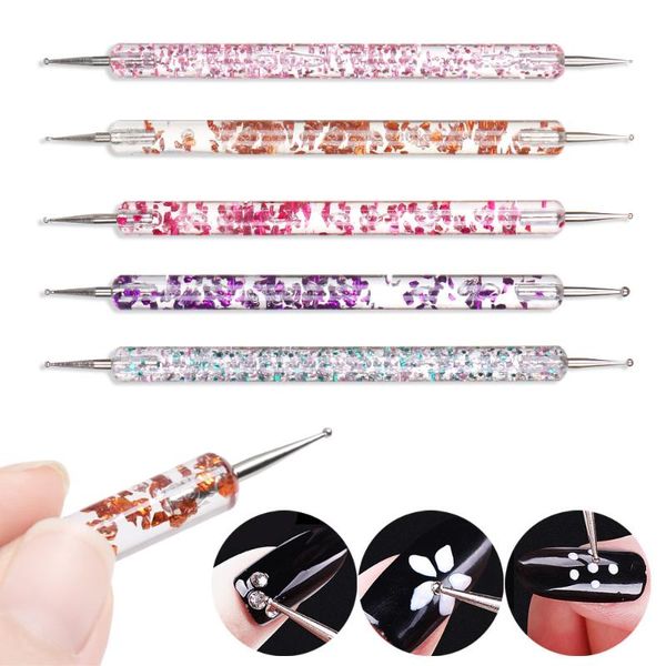 

professional nail art dotting pen 5pcs/set marbleizing handle rhinestone manicure tools uv gel 2 way brush kits