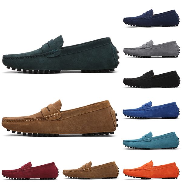 GAI Sconto Uomo non di marca Scarpe casual in pelle scamosciata Nero Azzurro Rosso Grigio Arancione Verde Marrone Scarpe slip on in pelle pigra da uomo 38-45