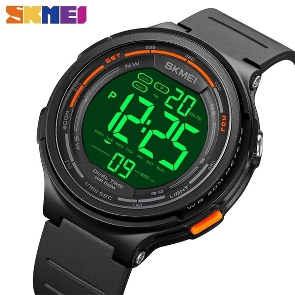 

skmei led light digital mens sport watches count down 5bar waterproof wristwatch for men male clock watch reloj hombre 1841 220225, Slivery;brown