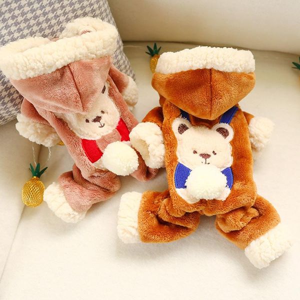 

dog apparel cute bear trim romper winter puppy jumpsuit warm small coat soft fleece four leg pants clothes for chihuahua teddy