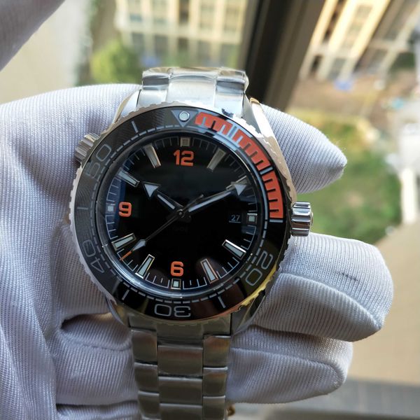

men watch 43.5mm counterclockwise rotating orange ceramic bezel cal.8900 automatic movement stainless steel dive wristwatches diving luminou, Slivery;brown