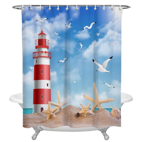 

sea beach lighthouse starfish seagull shower curtain polyester fabric waterproof curtains modern bathroom