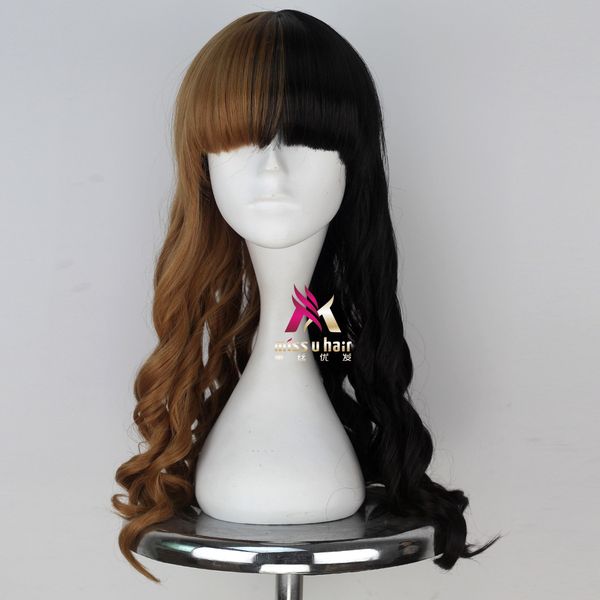 

meisi youfa melanie nez teeth black gold double color curly hair cos animation wig