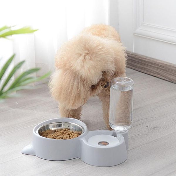 

pet double bowl storage drinking dish feeder round plastic with bottle automatic water cat dog feeding supplies bowls & feeders