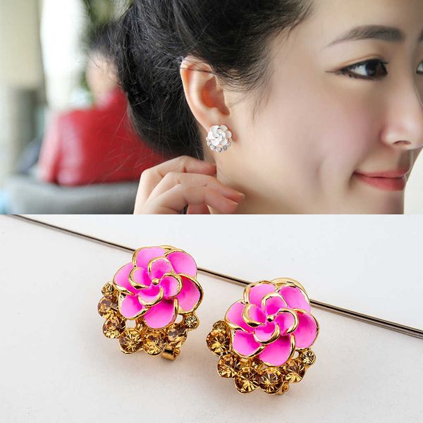 

fashion crystal earrings rose peony camellia flower earrings yiwu commodity, Golden