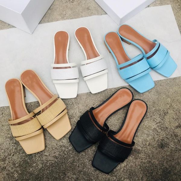 

slippers summer genuine leather women's weave flip flops daily outside shoes zapatillas mujer designer szie 35-39, Black