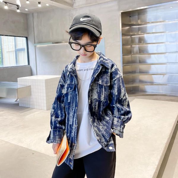 

jackets children fashion retro denim jacket kids boys spring autumn korean casual outwear teen clothes 5 6 7 8 9 10 11 12 13 14 15y, Blue;gray