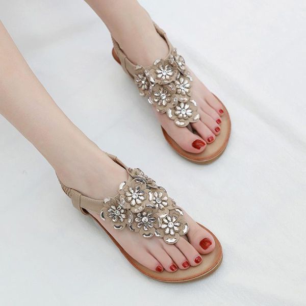 

women flat sandals bohemian string bead summer shoes casual beach shoes#3, Black