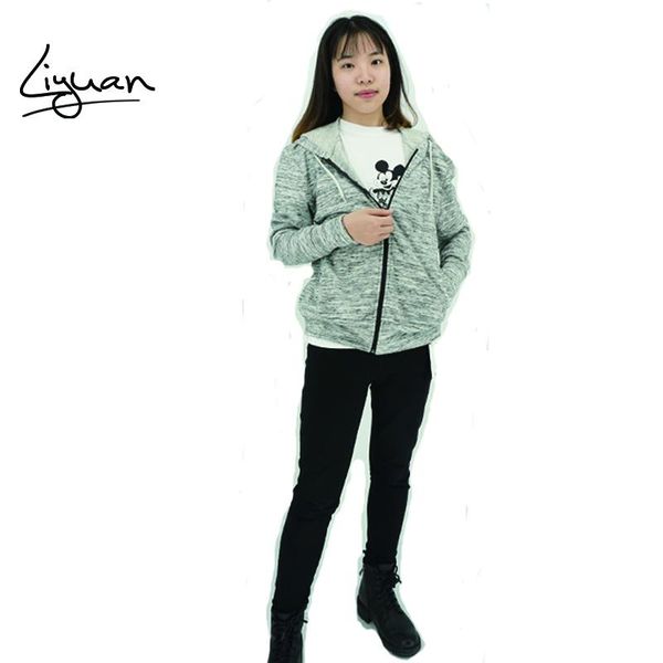 

women's hoodies & sweatshirts knit women melange terry zipper jacket spring autumn sport hoodie sweat leisure top, Black