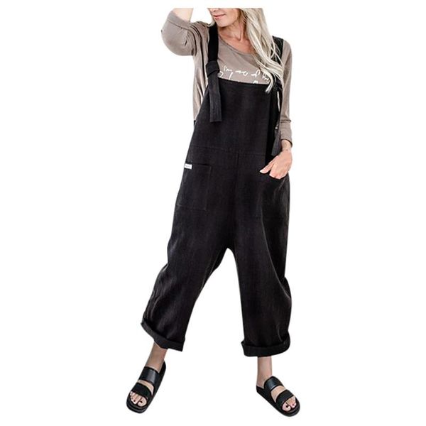 

women's jumpsuits & rompers 2021 womens jumper overalls loose romper oversize ladies jumpsuit pockets tank pants plus size -3xl, Black;white