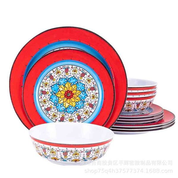 

melamine tableware 12 piece meinaipan flower pattern bowl and plate set