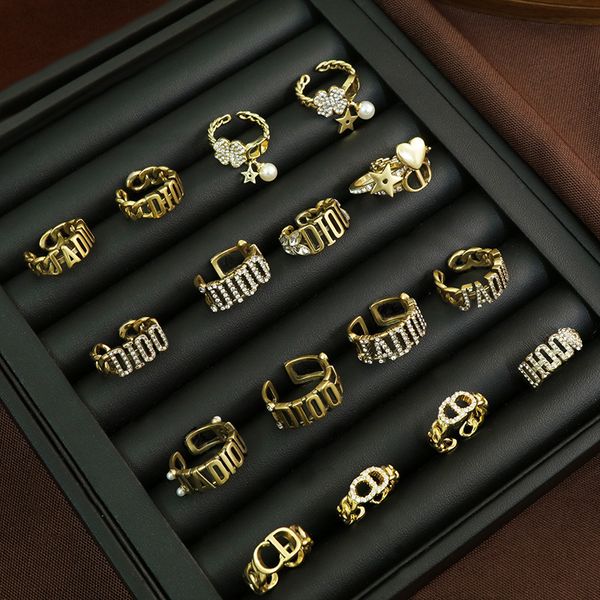 

ring d family cd letter opening female dijia net red wind inlaid diamond brass, Silver