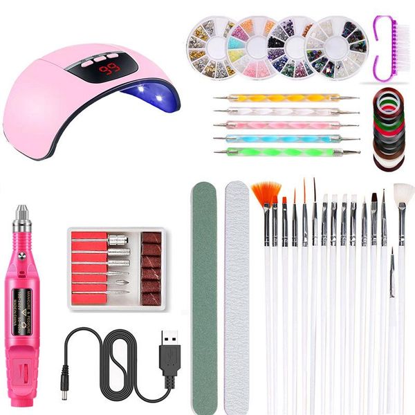 

nail art kits salon kit 45w uv led dryer lamp electric diamond brushes manicure set (rose red)