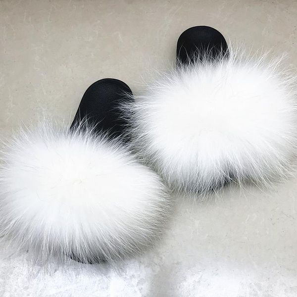 

slippers luxury summer pvc shoes sole real fur slides for women, Black