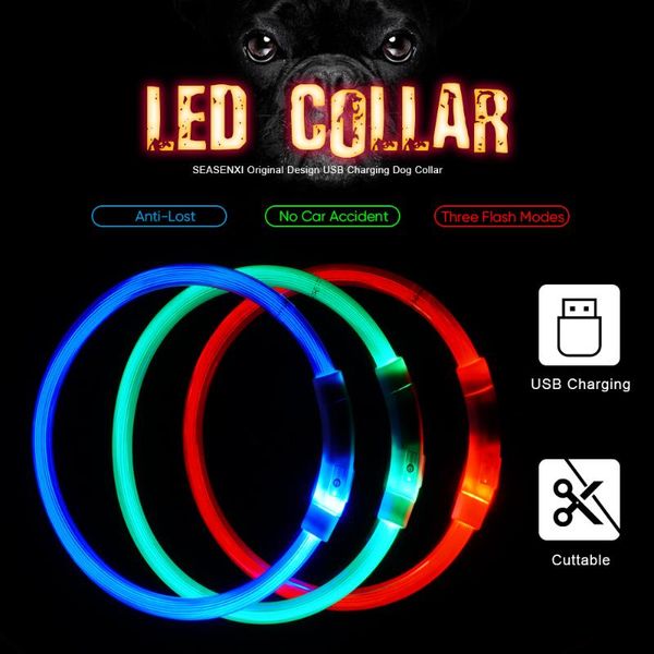 

dog collars & leashes usb charging pet collar rechargeable led tube flashing night luminous safety puppy cat with battery