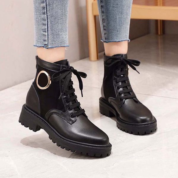 

new ankle boots women pocket bag muffin platform ankle boots mid tube knight boots motorcycle shoes 10p3001-12, Black