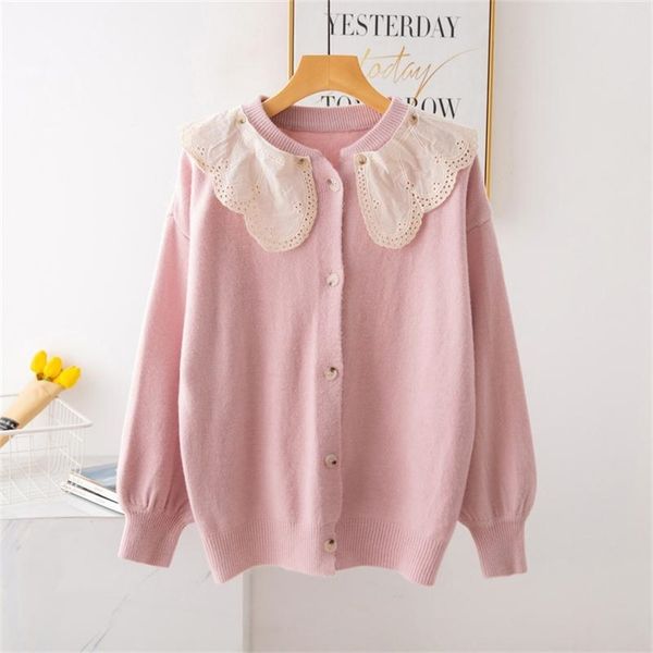 

women lace cardigans open stitch autumn winter poncho white knit jacket sweet sweaters girls outerwear 210430