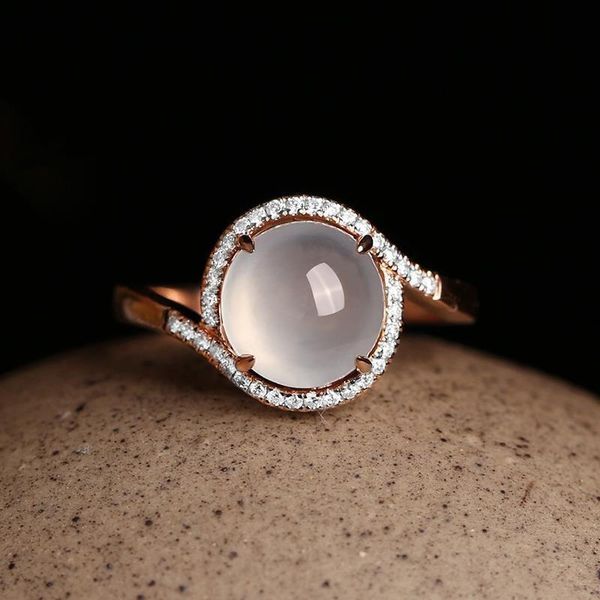 

cluster rings -like chalcedony ring female s925 sterling silver inlaid natural myanmar egg surface jade open, Golden;silver