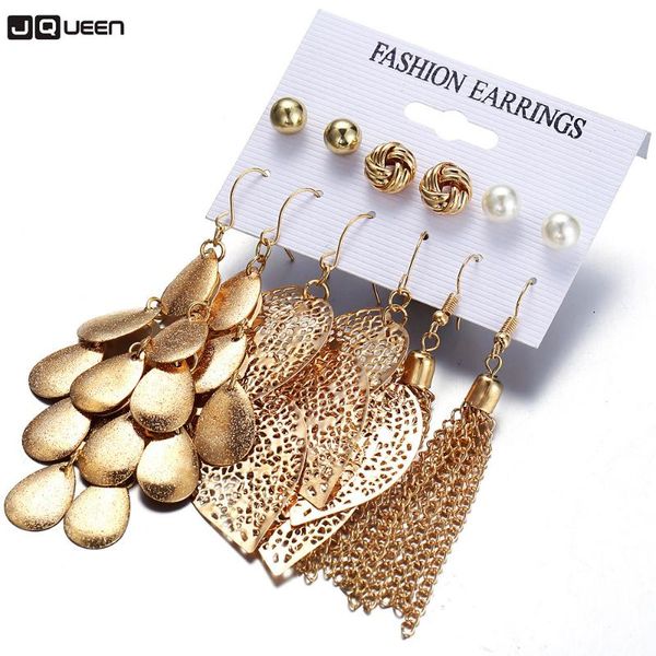 

multilayer sequins simulated pearl beads earring set bohemia leaves tassel long drop earrings for women statement jewelry dangle & chandelie, Silver