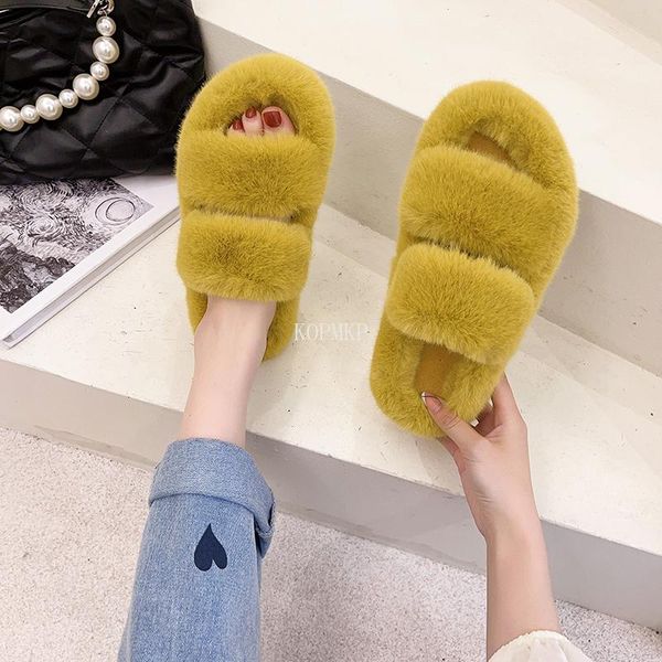 

slippers designer slides luxury fur sandals double shoes for women fluffy indoor winter kopmkp zapatillas mujer casa 6 colours, Black