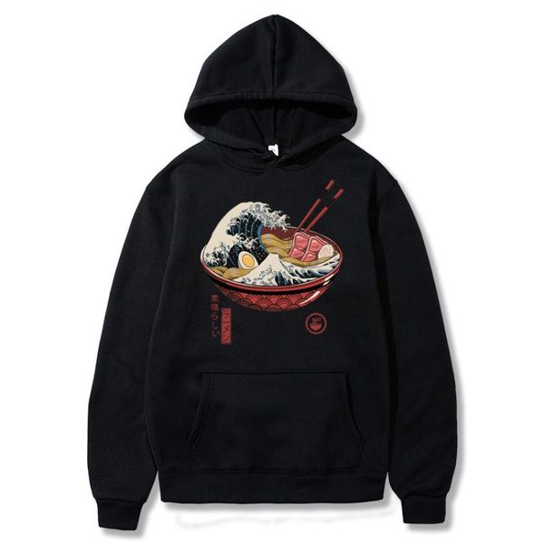 

women's hoodies & sweatshirts great ramen wave funny food graohic sweatshirt japanese anime inspired pullover kawaii harajuku, Black