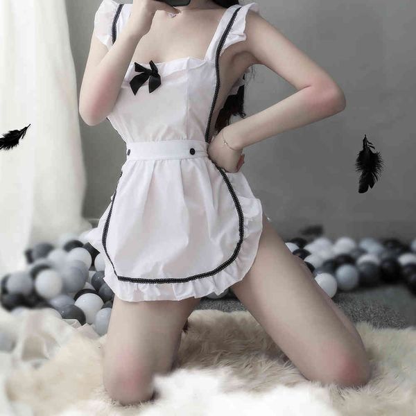 

cosplay maid costumes white backless women erotic servant apron uniform role play lingerie with thong, Red;black