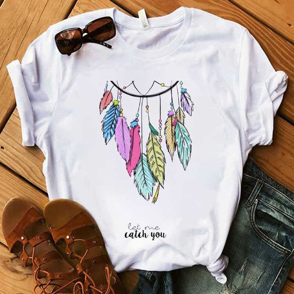 

women's t-shirt summer beautiful flowers t-shirt dreamcatcher t-shirt graphic women's kawaii streetwear o-neck short sleeve x0527, White