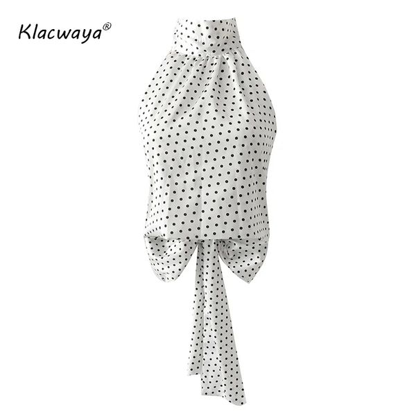 

women summer fashion white polka dots print cropped blouses backless sleeveless female shirts chic 210521