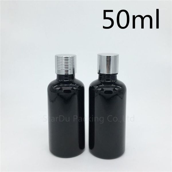 

storage bottles & jars 200pcs 50ml black glass bottle serum container 50cc essential oil with silvery screw cap perfume