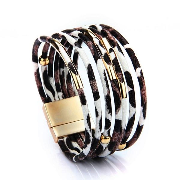 

charm bracelets leopard leather for women 2021 fashion & bangles elegant multilayer wide wrap bracelet jewelry, Golden;silver