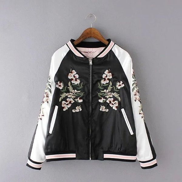 

women's jackets autumn and winter fashion embroidered pilot two-sided jacket harajuku korean loose stitching top, Black;brown