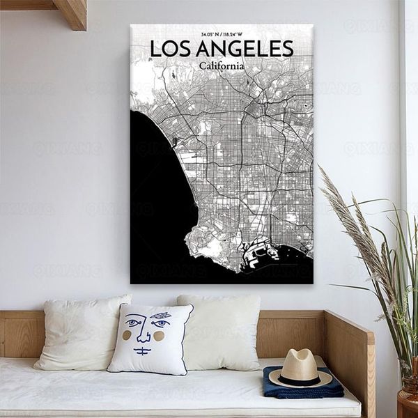 

paintings california los angeles city modern map canvas painting art wall poster and print picture for room decor