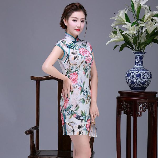 

chinese satin dress women's mini cheongsam size s to 2xl ethnic clothing, Red