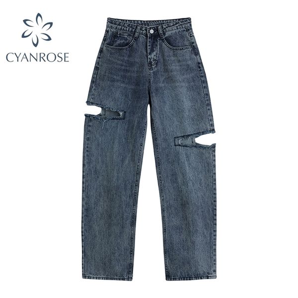 Zerrissene Damenjeans Baggy Vintage High Waist Boyfriends Mom y2k Denim Streetwear E-Girl Korean Wide Leg Jeans Sommer 210515