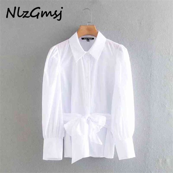 

women white shirts with slash puff long sleeve solid elegant office ladies blouses 210628