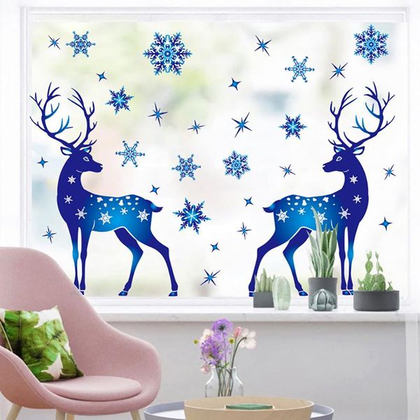 

christmas decorations glass window decoration electrostatic film blue snowflake elk decor