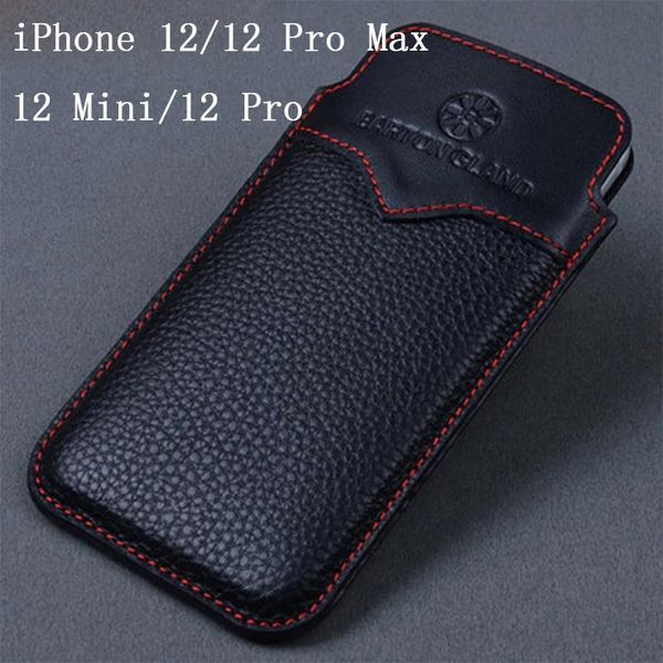 

cell phone pouches luxury genuine leather pouch sleeve for 12/12 mini handmade cow case cover 12 pro/12 pro max funda skin