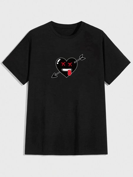 

romwe guys heart graphic tee p0il#, White;black